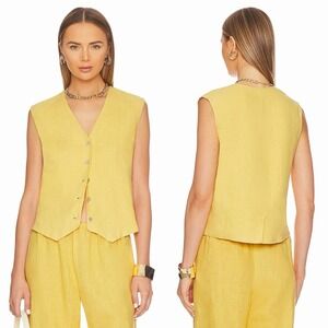 DONNI. XS Yellow 100% Linen Vest Small Quiet Luxury Minimalist Coastal Lagenlook